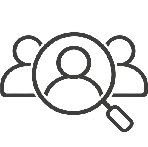 a icon of a magnifying glass looking at a group